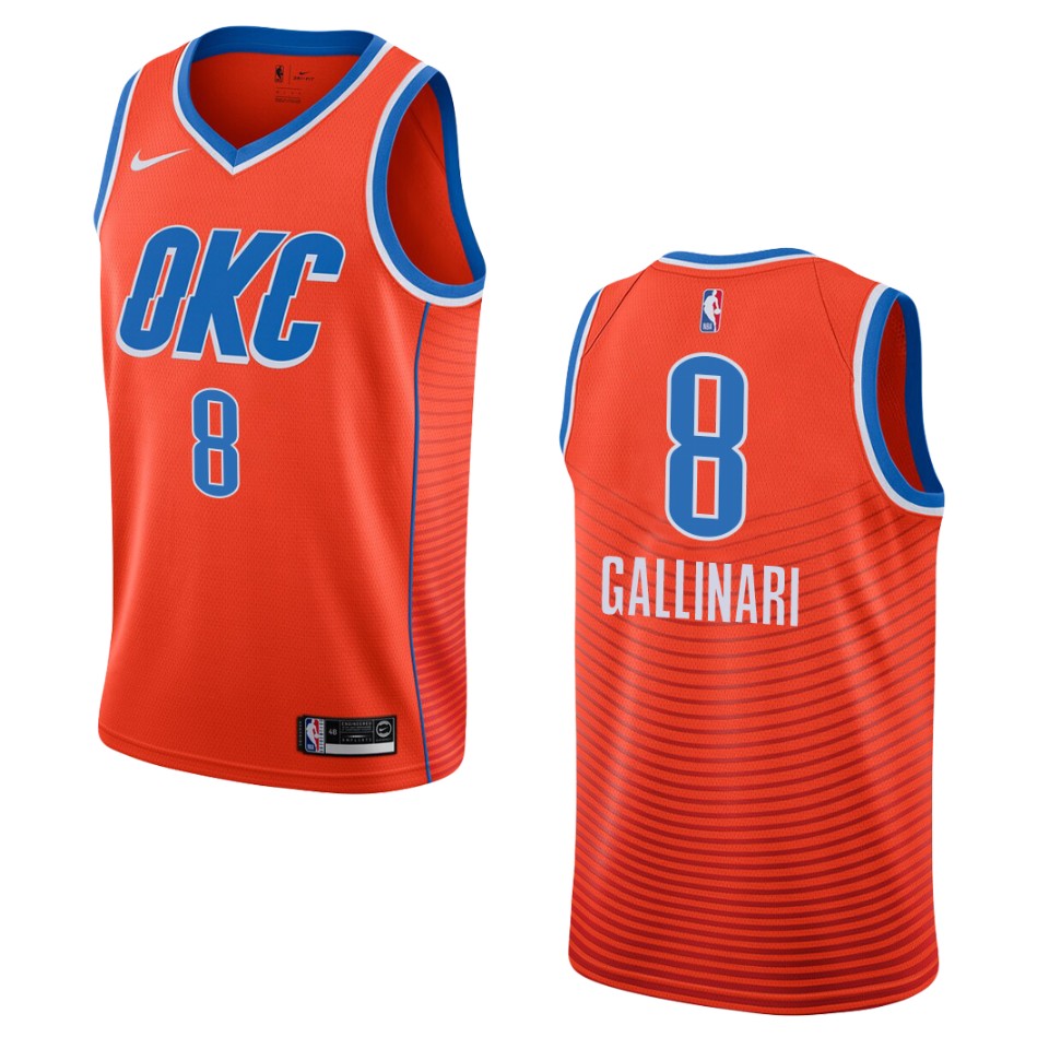 Men's 2019-20 Oklahoma City Thunder #8 Danilo Gallinari Statement Swingman Basketball Jersey - Orange