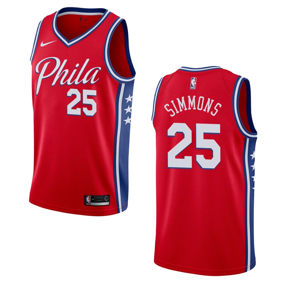 Men's 2019-20 Philadelphia 76ers #25 Ben Simmons Statement Swingman Basketball Jersey - Red