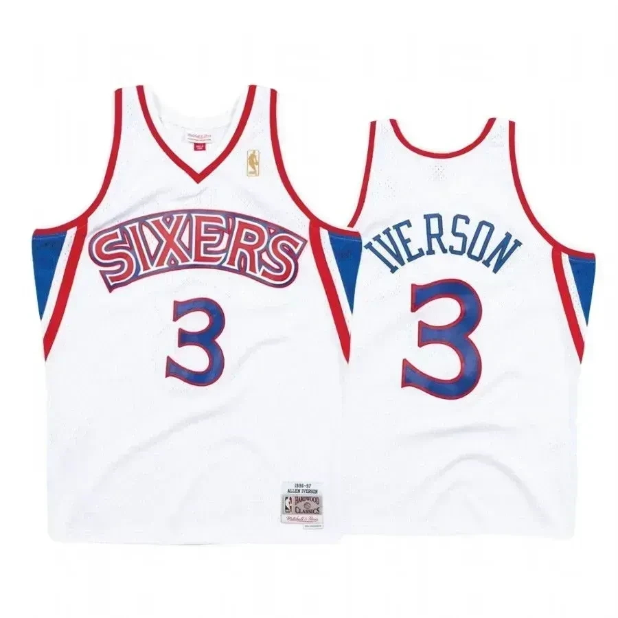 Men's Allen Iverson 3 Philadelphia 76ers White Hardwood Classics Basketball Jersey - JS990 