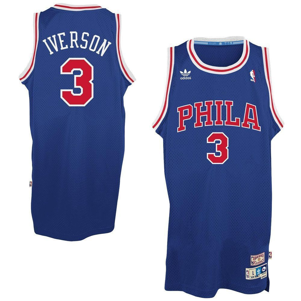 Men's Allen Iverson Philadelphia 76ers Blue Hardwood Classics Swingman Basketball Jersey - JS661 
