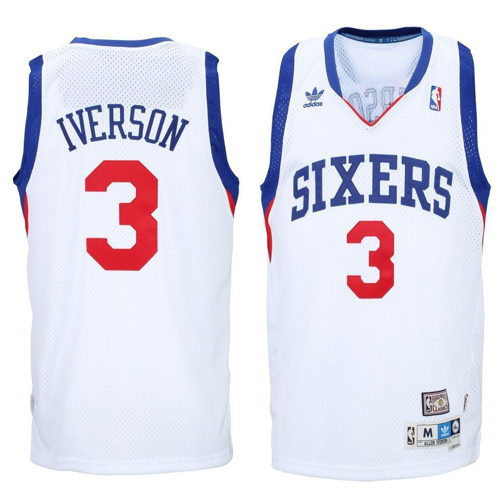 Men's Allen Iverson Philadelphia 76ers White Hardwood Classics Swingman Basketball Jersey - JS748 