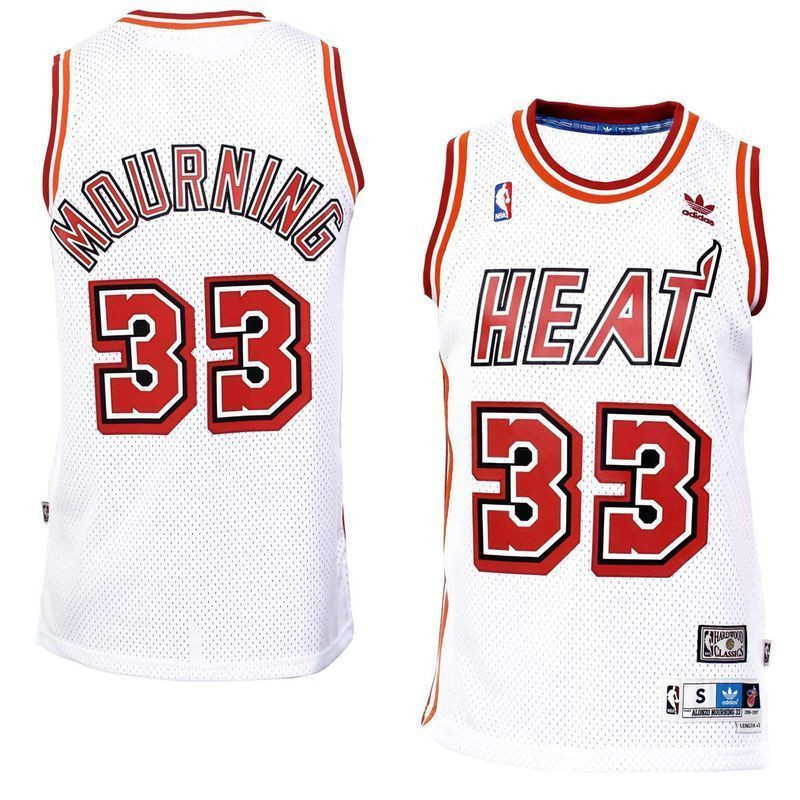 Men's Alonzo Mourning Miami Heat White Hardwood Classics Swingman Basketball Jersey - JS342 