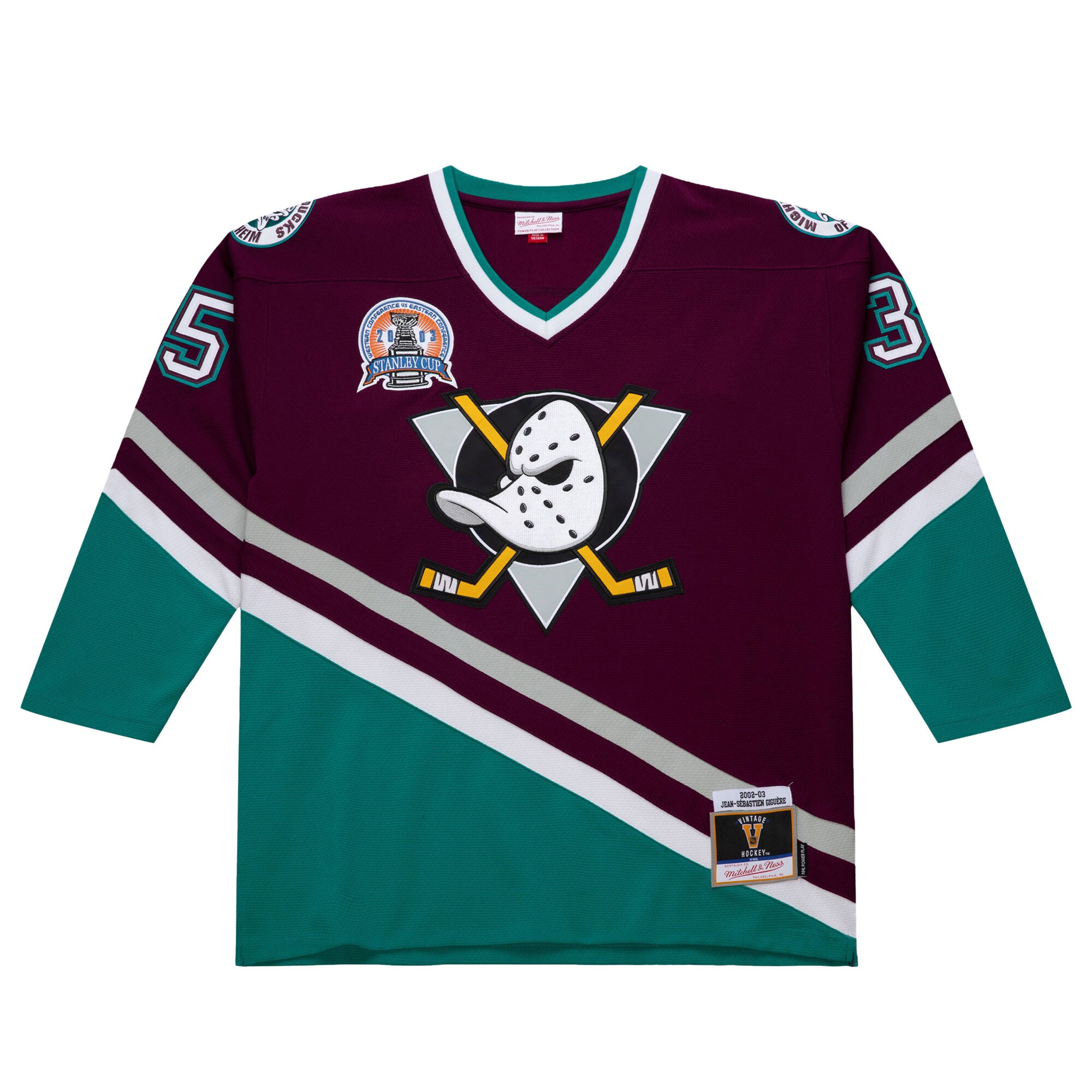 Alternative view of Men's Anaheim Ducks Jean-Sebastien Giguere Purple 2002-03 Power Play Hockey Jersey - JS133 