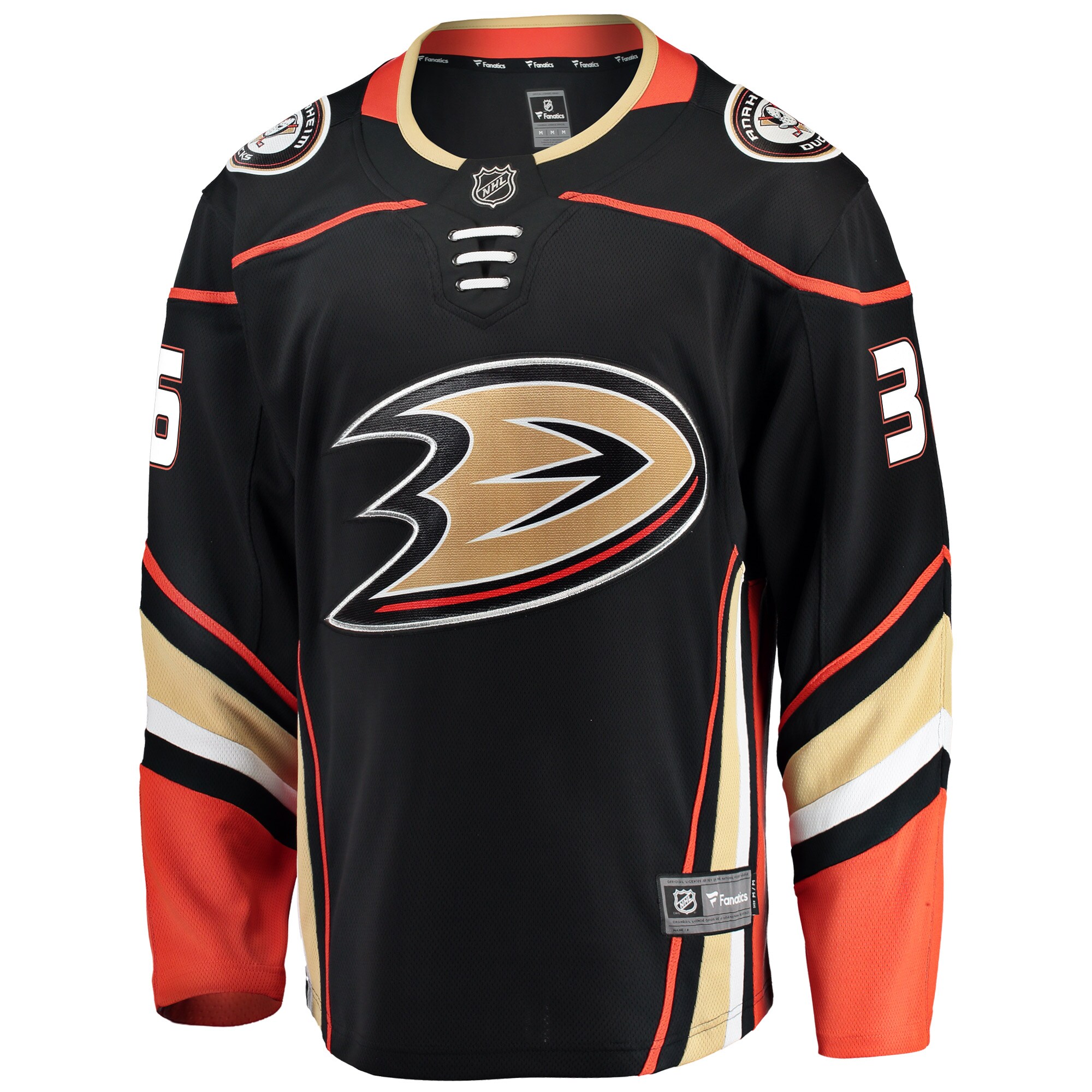 Alternative view of Men's Anaheim Ducks John Gibson Black Breakaway Player Hockey Jersey - JS692 