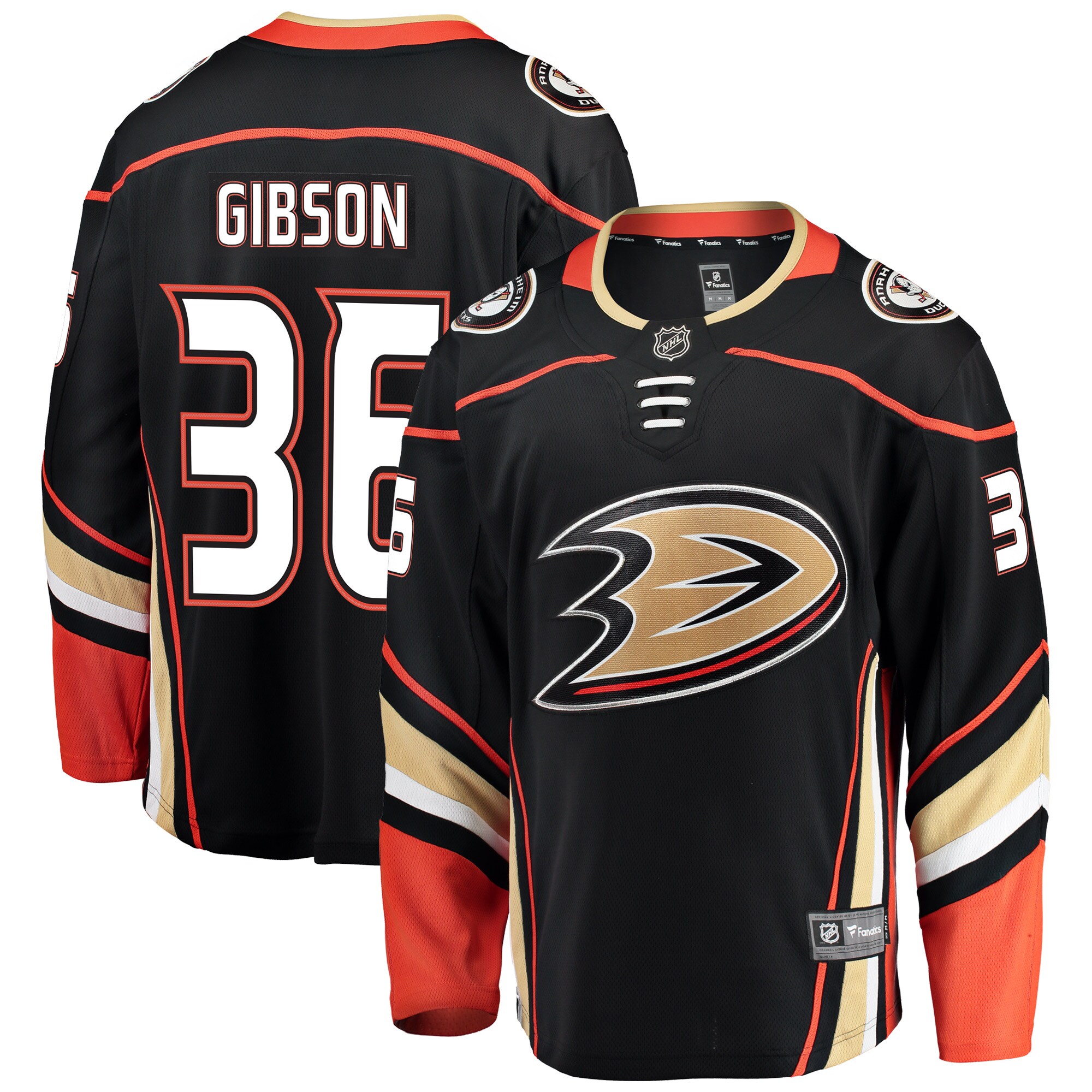Men's Anaheim Ducks John Gibson Black Breakaway Player Hockey Jersey - JS692 