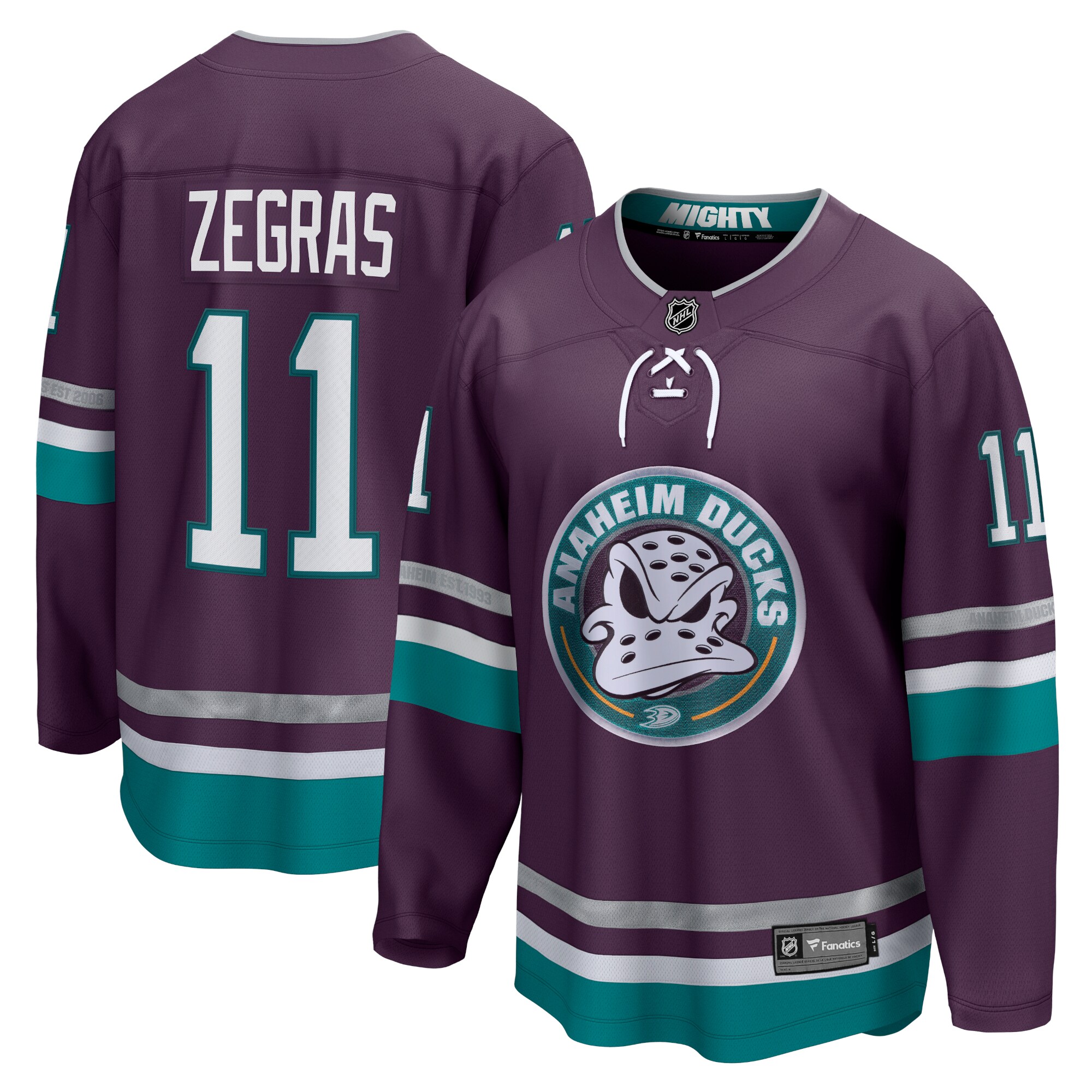 Men's Anaheim Ducks Trevor Zegras Purple 30th Anniversary Premier Breakaway Hockey Jersey - JS444 
