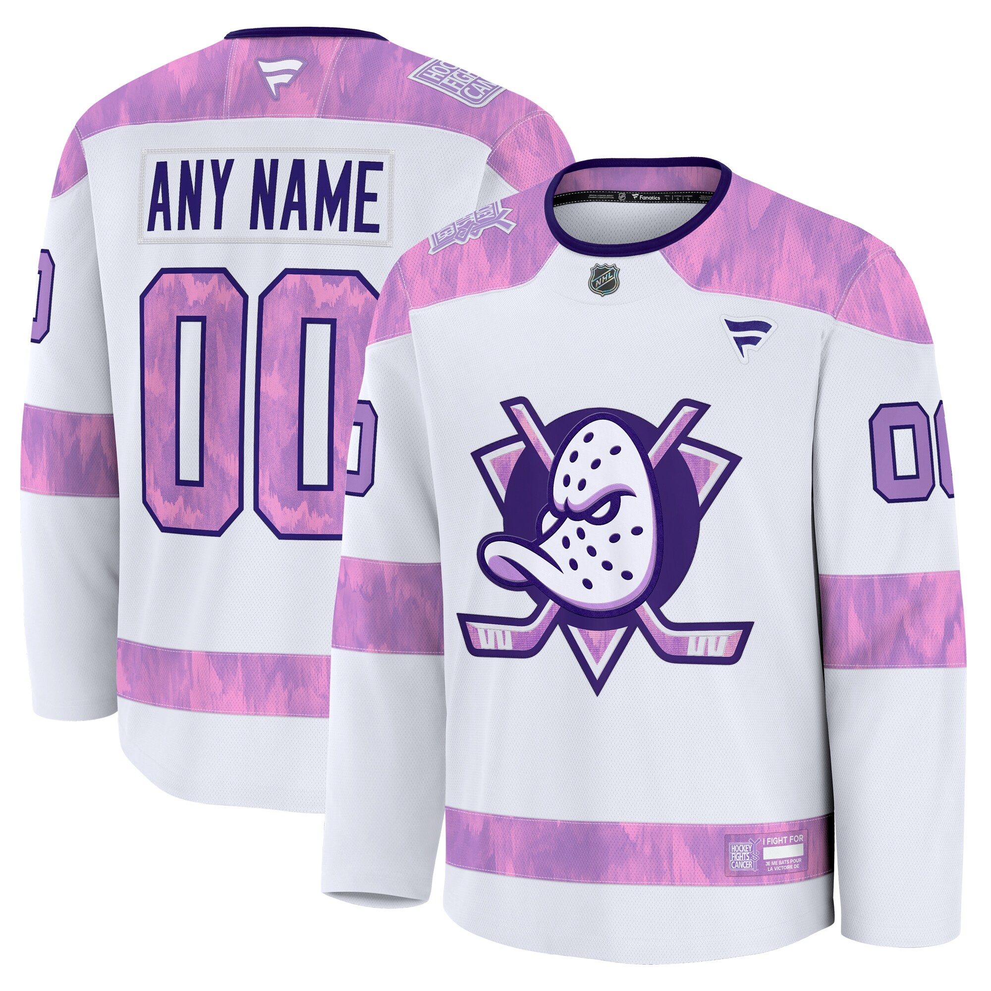 Men's Anaheim Ducks White 2024 Hockey Fights Cancer Custom Practice Hockey Jersey - JS120 
