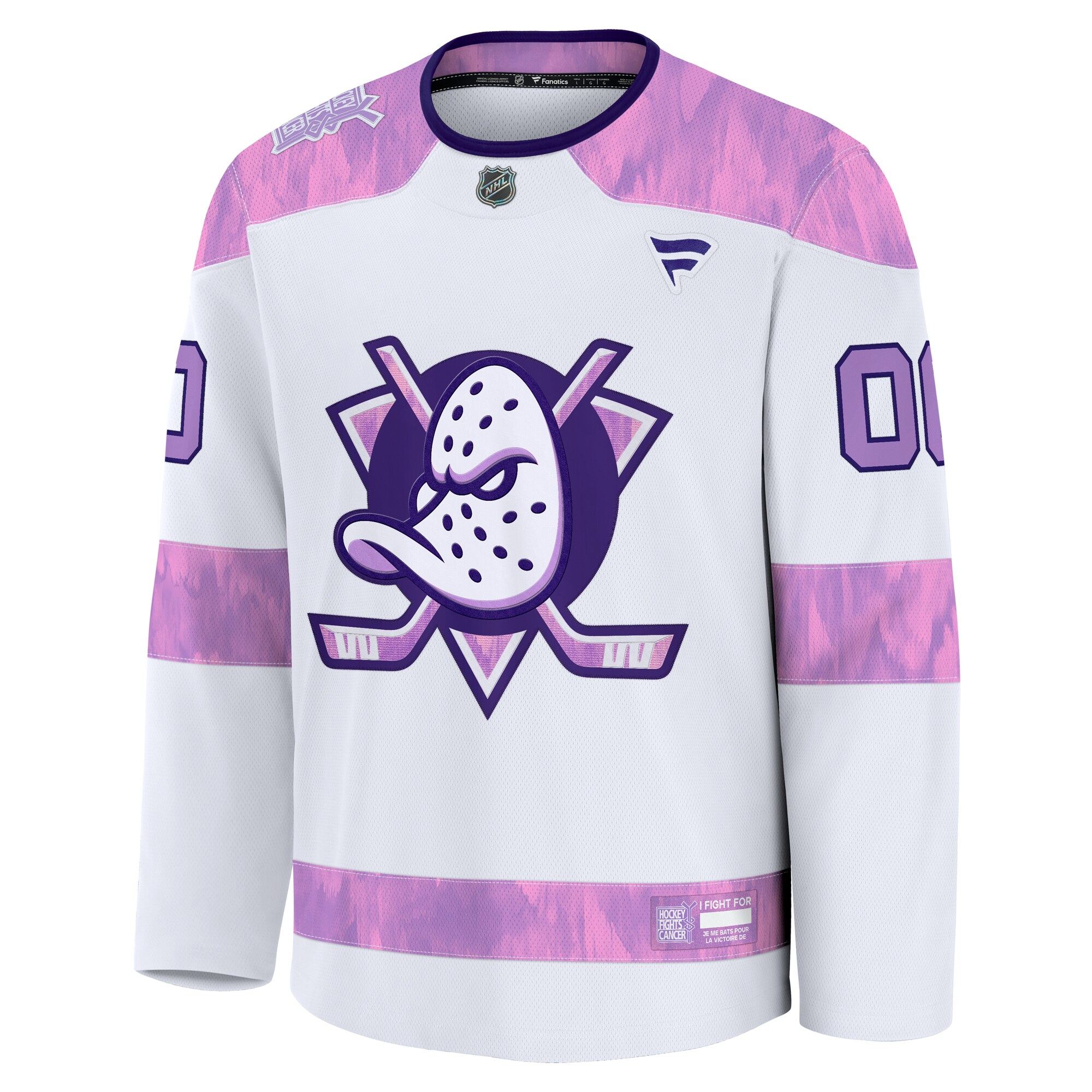 Alternative view of Men's Anaheim Ducks White 2024 Hockey Fights Cancer Custom Practice Hockey Jersey - JS120 