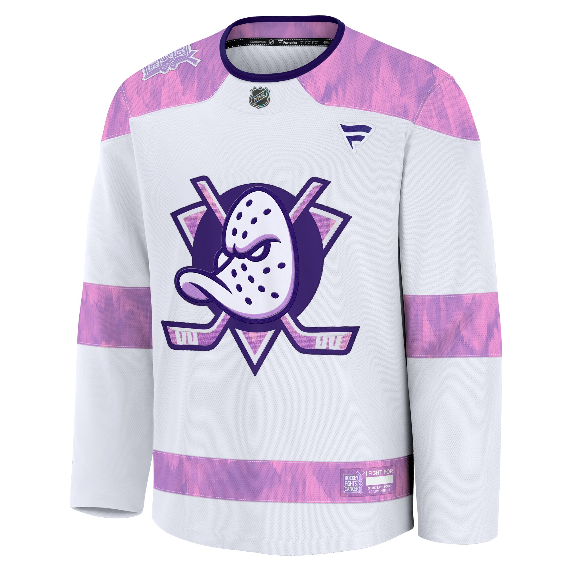 Alternative view of Men's Anaheim Ducks White 2024 Hockey Fights Cancer Practice Hockey Jersey - JS439 