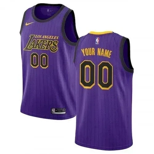 Men’s Any Size Los Angeles Lakers Custom City Basketball Jersey Purple Stripe Basketball Jersey - JS413 