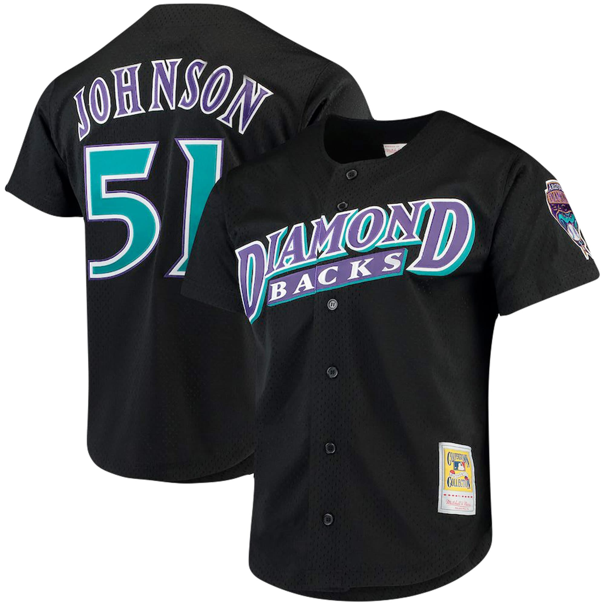Men's Arizona Diamondbacks Randy Johnson Mitchell & Ness Black Big & Tall Cooperstown Collection Mesh Button-Up Jersey