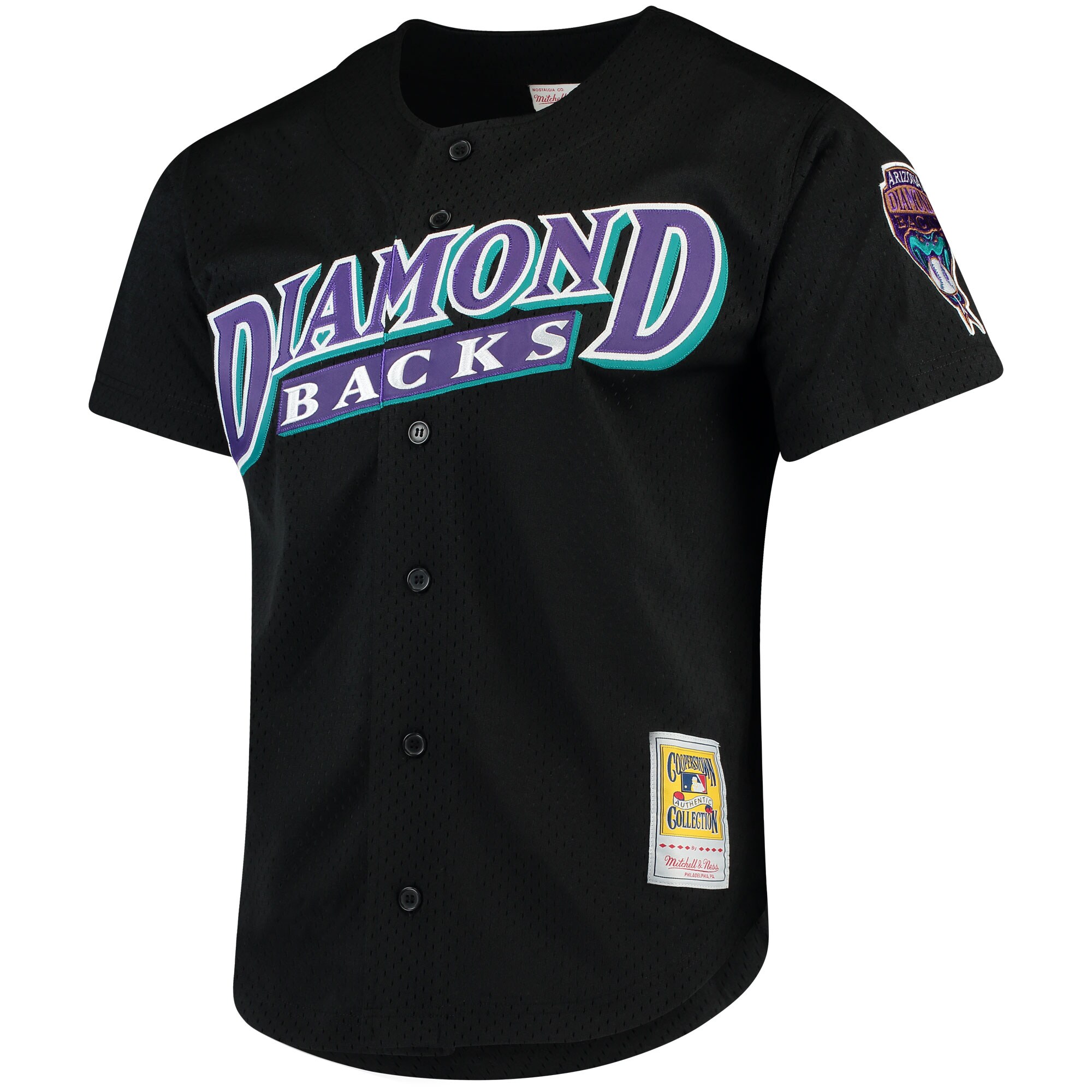 Alternative view of Men's Arizona Diamondbacks Randy Johnson Mitchell & Ness Black Cooperstown Collection Mesh Batting Practice Button-Up Jersey