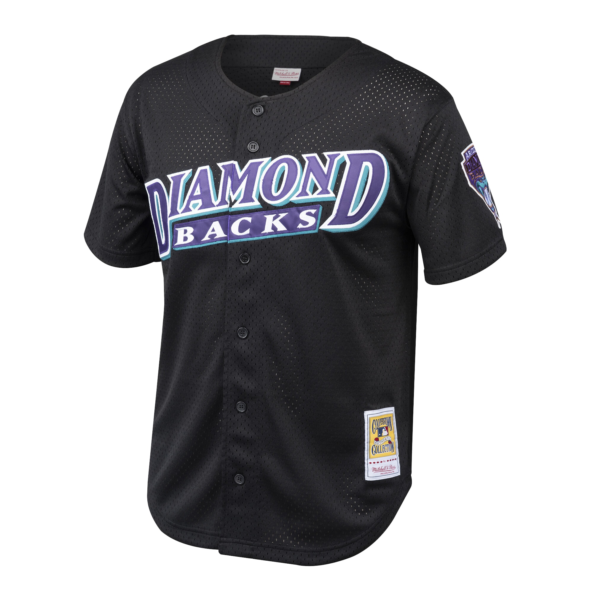 Alternative view of Men's Arizona Diamondbacks Randy Johnson Mitchell & Ness Black Cooperstown Collection Mesh Batting Practice Button-Up Jersey