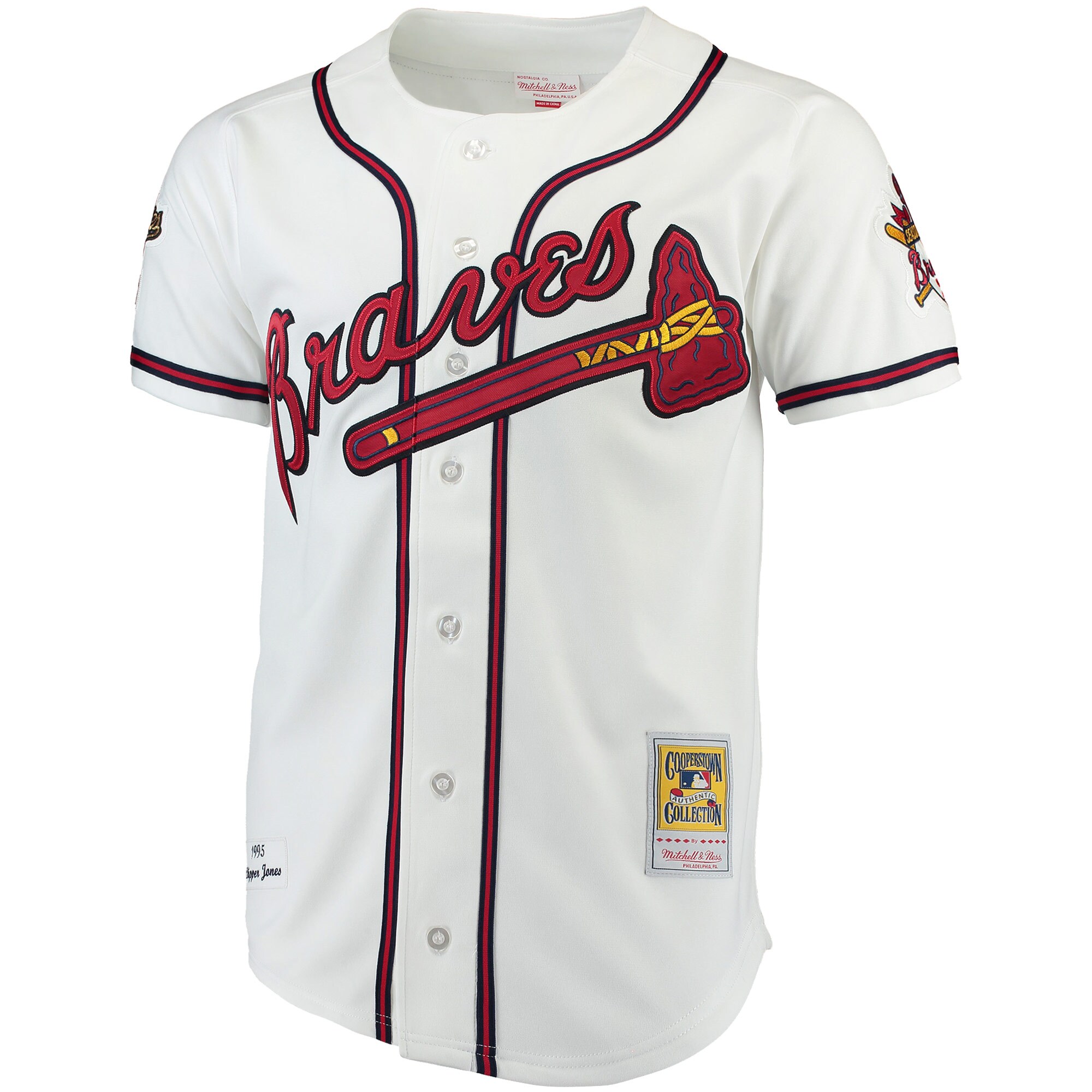 Alternative view of Men's Atlanta Braves Chipper Jones Mitchell & Ness White Baseball Jersey - JS535
