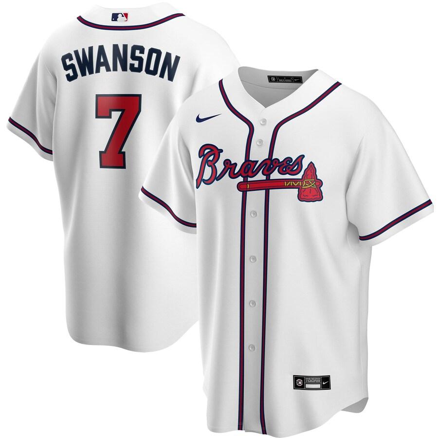 Men's Atlanta Braves Dansby Swanson White Home 2020 Replica Player Baseball Jersey