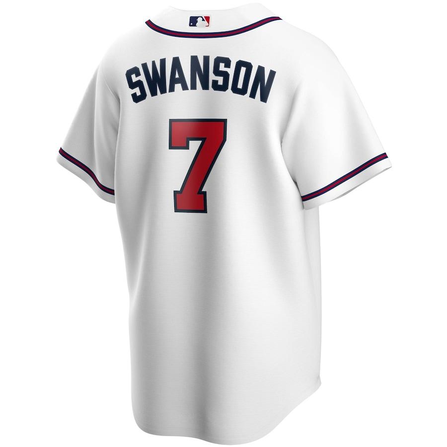 Alternative view of Men's Atlanta Braves Dansby Swanson White Home 2020 Replica Player Baseball Jersey