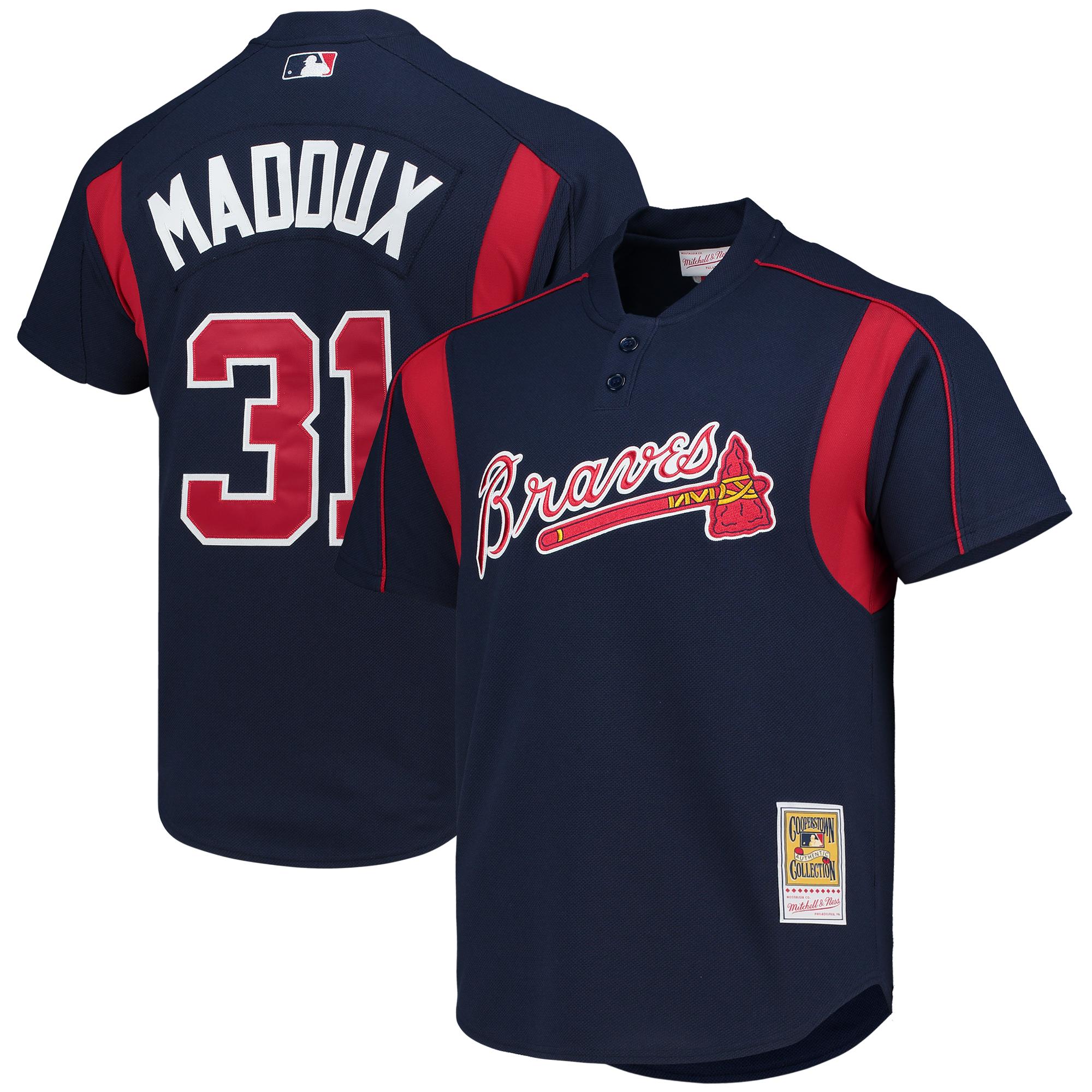 Men's Atlanta Braves Greg Maddux Mitchell & Ness Navy Cooperstown Collection Mesh Batting Practice Button-Up Baseball Jersey - JS178