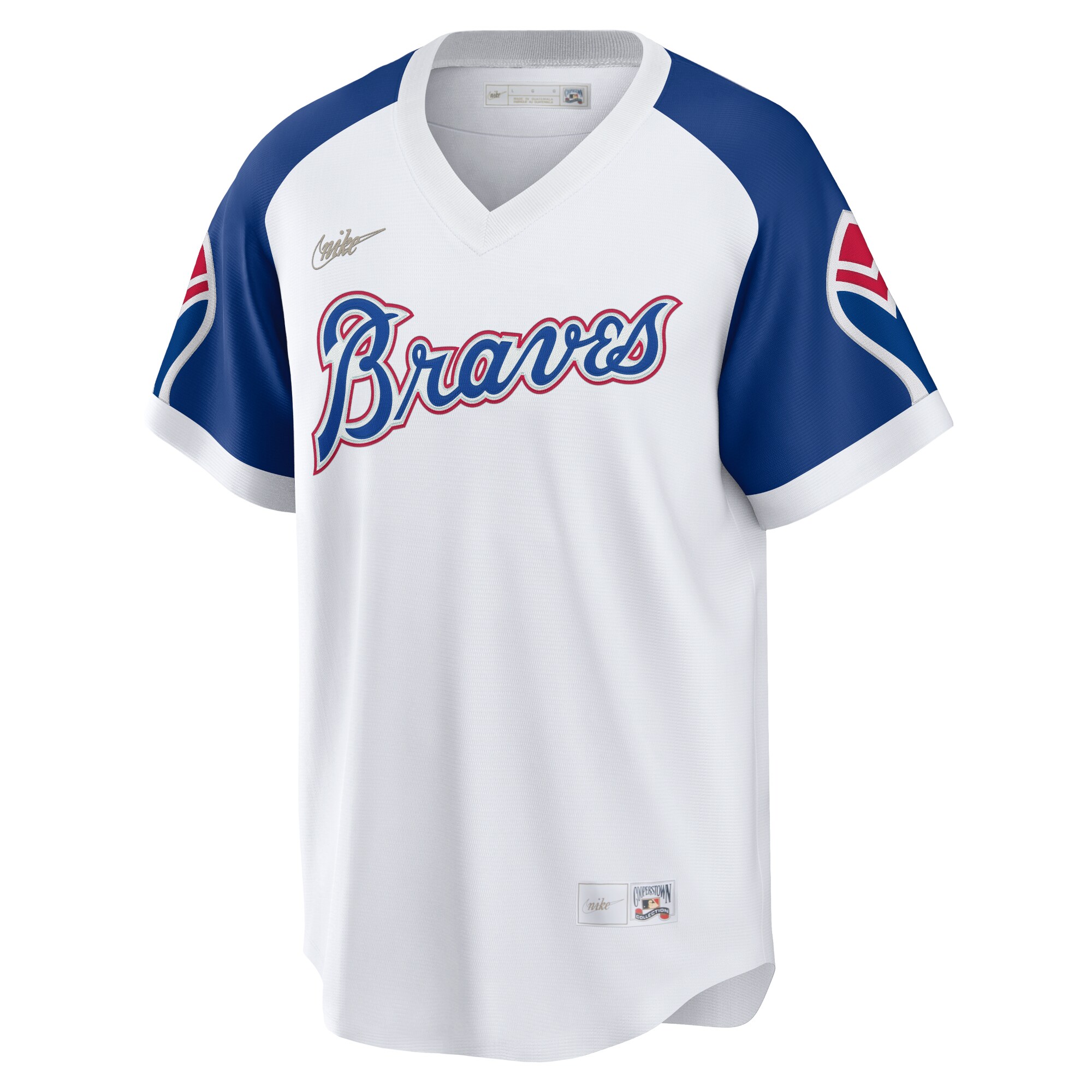 Alternative view of Men's Atlanta Braves Hank Aaron White Home Cooperstown Collection Player Baseball Jersey - JS375