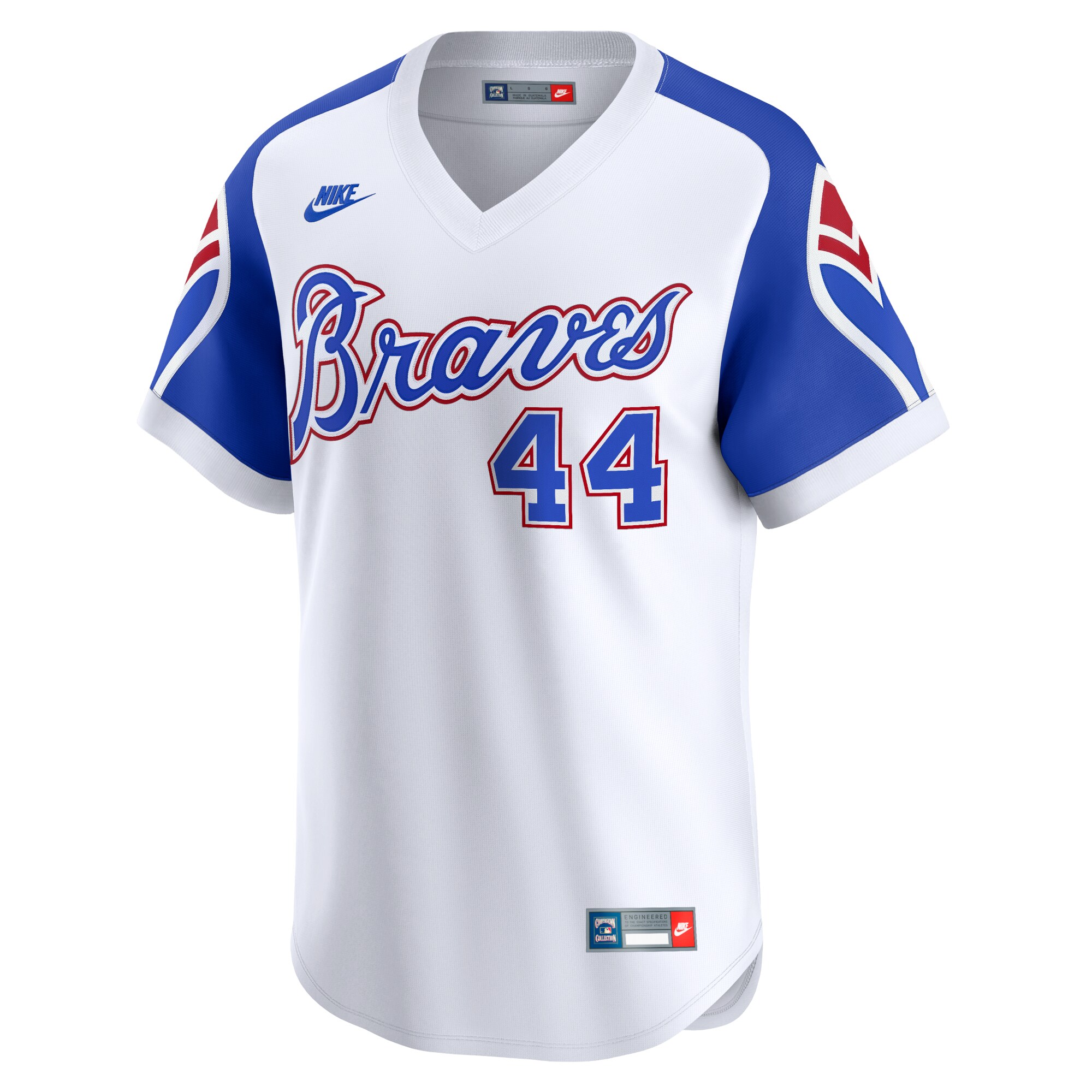 Alternative view of Men's Atlanta Braves Hank Aaron White Throwback Cooperstown Limited Baseball Jersey - JS881