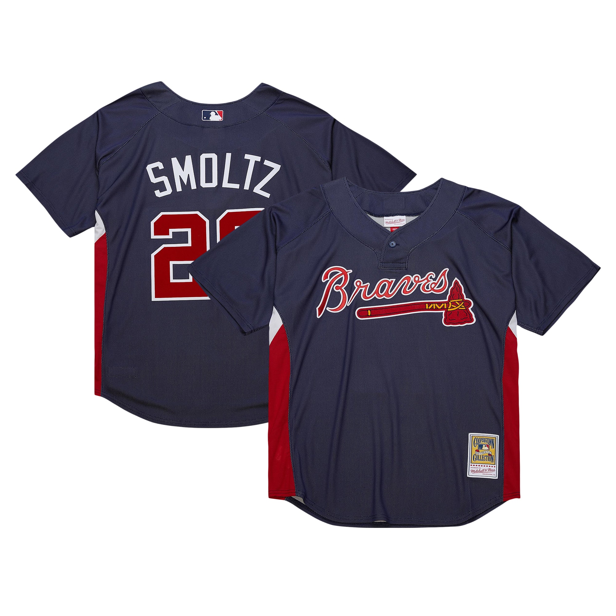 Men's Atlanta Braves John Smoltz Mitchell & Ness Navy Cooperstown Collection Mesh Batting Practice Baseball Jersey - JS192