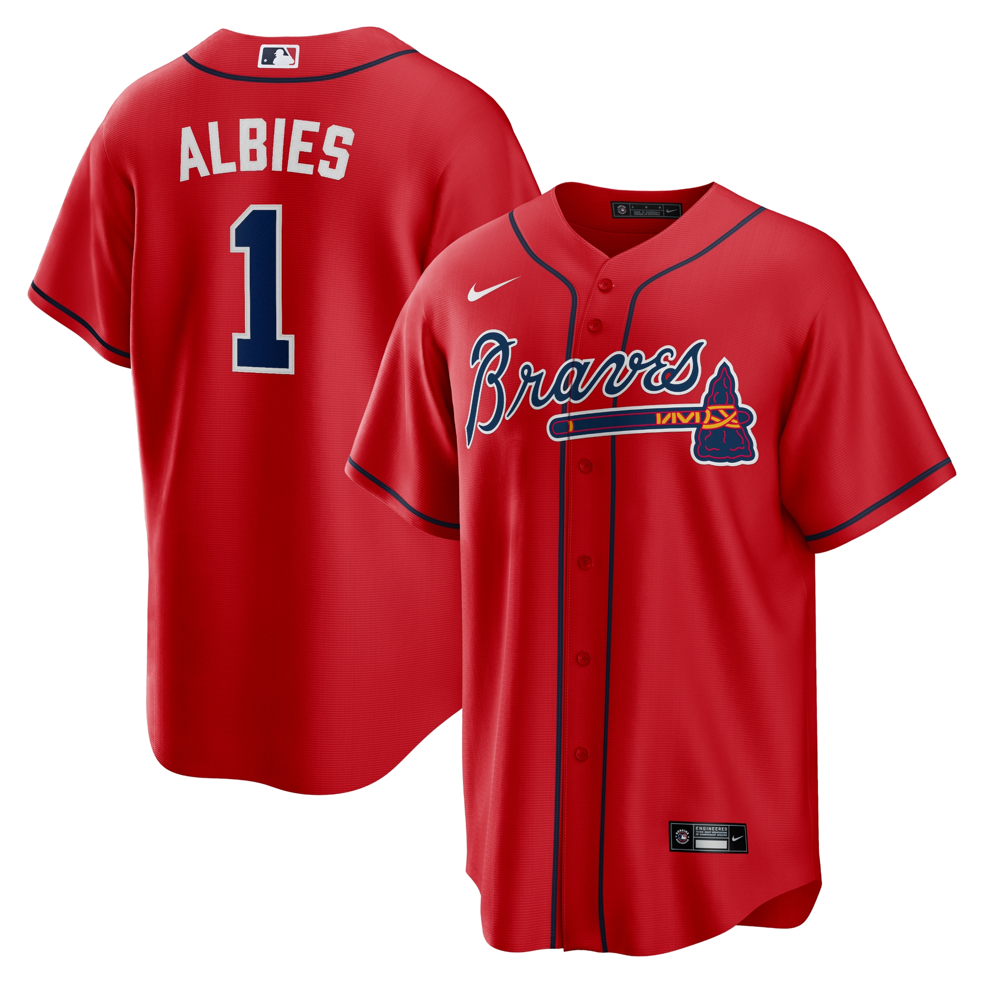Men's Atlanta Braves Ozzie Albies Red Alternate Player Name Baseball Jersey - JS737