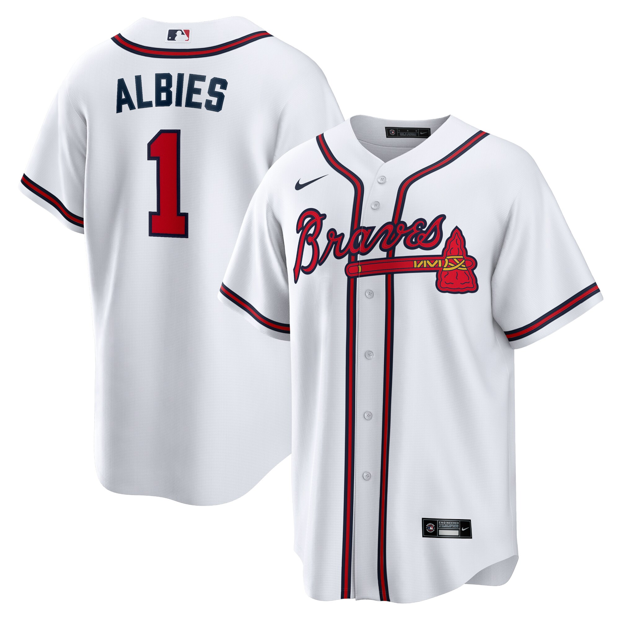 Men's Atlanta Braves Ozzie Albies White Home Player Name Baseball Jersey - JS272