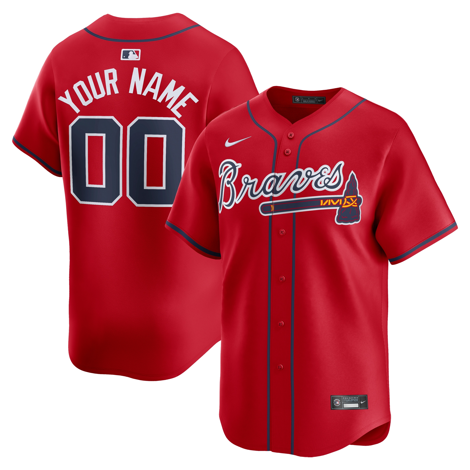 Men's Atlanta Braves Red Alternate Limited Custom Baseball Jersey - JS594