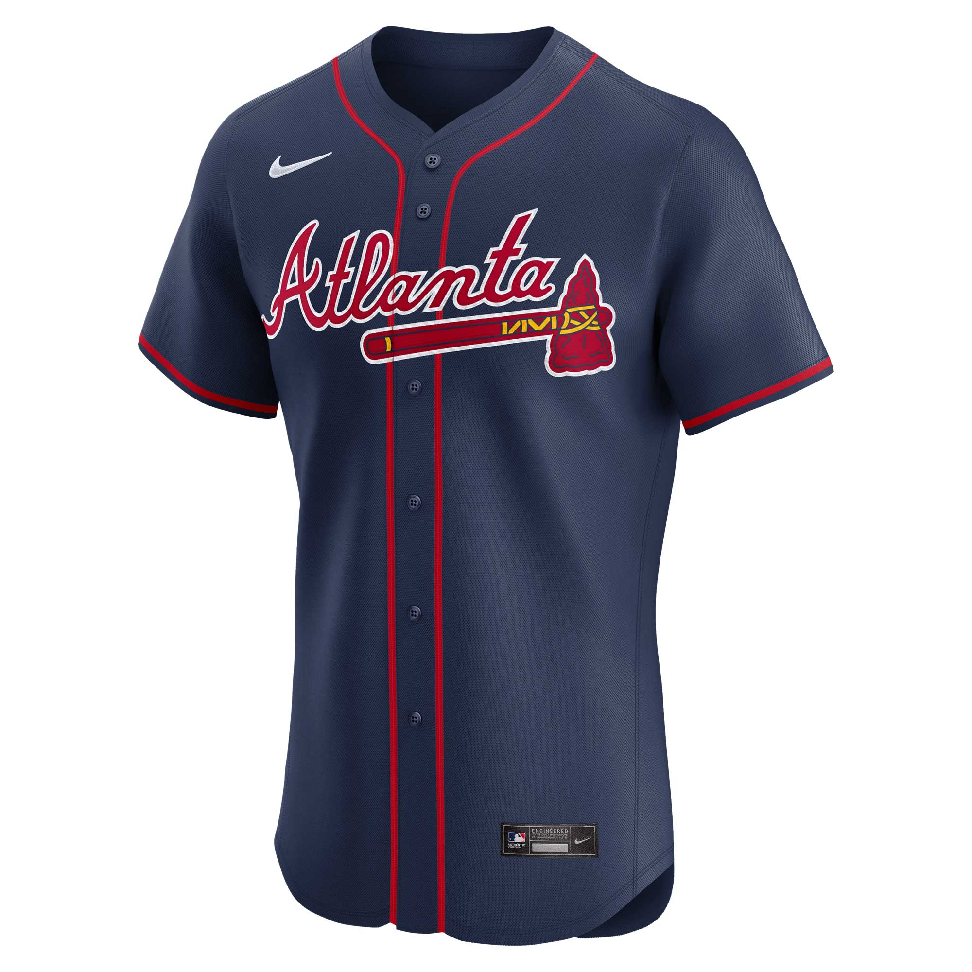 Alternative view of Men's Atlanta Braves Ronald Acuña Jr. Navy Alternate Elite Player Baseball Jersey - JS669