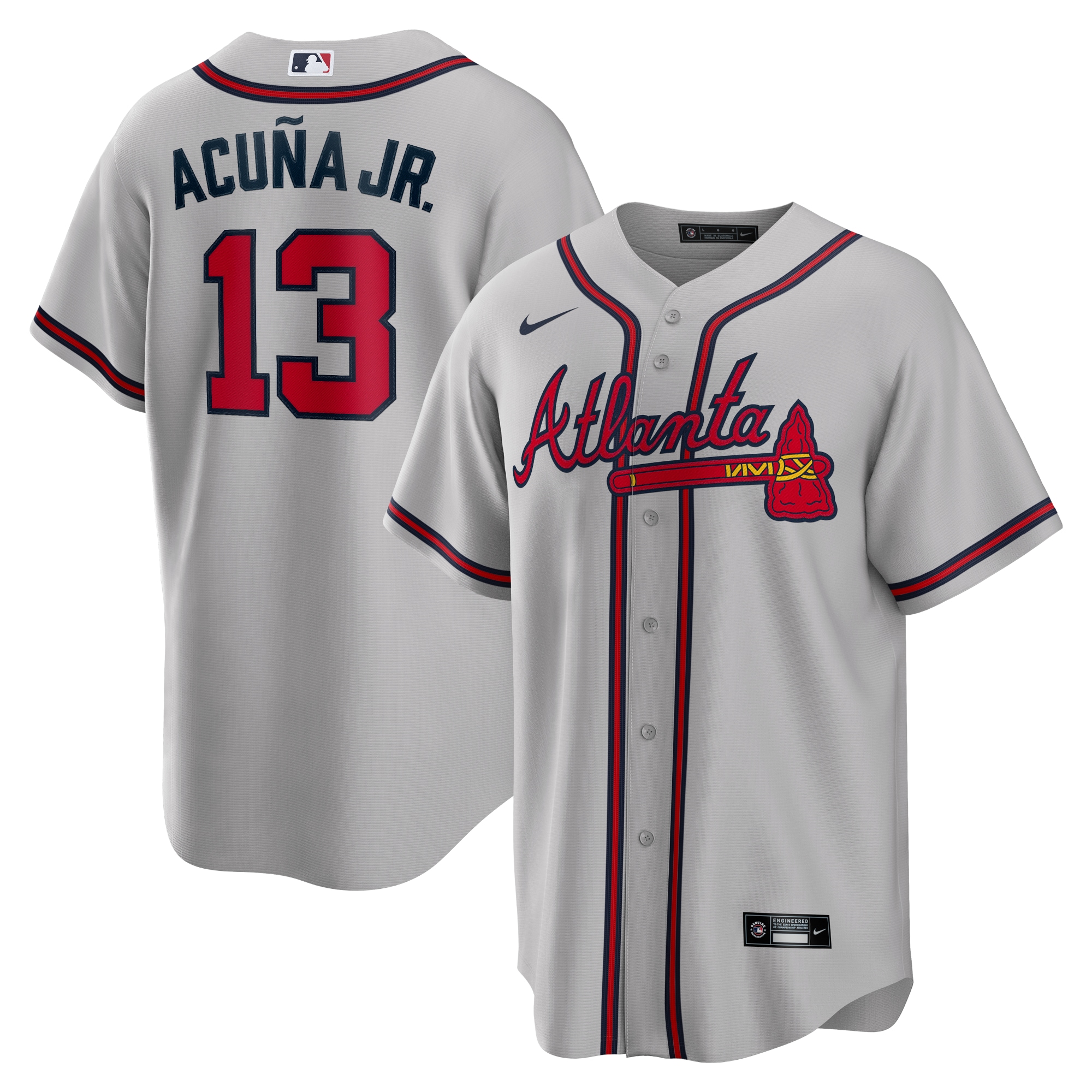 Men's Atlanta Braves Ronald Acuna Jr. Gray Road Player Name Baseball Jersey - JS508