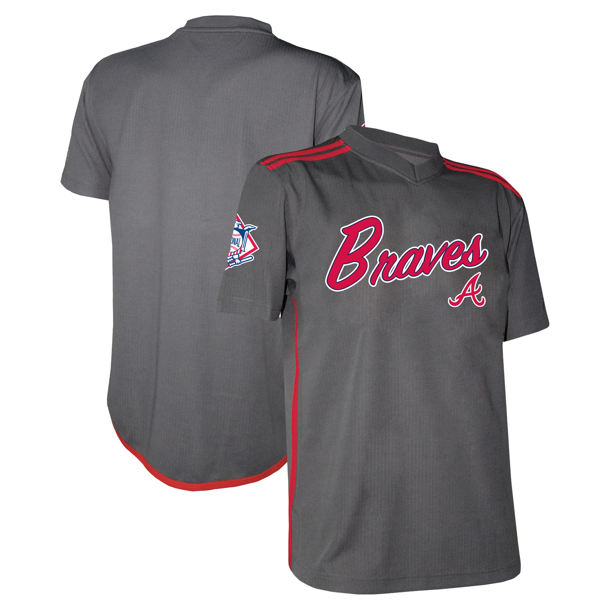 Men's Atlanta Braves Stitches Charcoal Team V-Neck Baseball Jersey - JS436