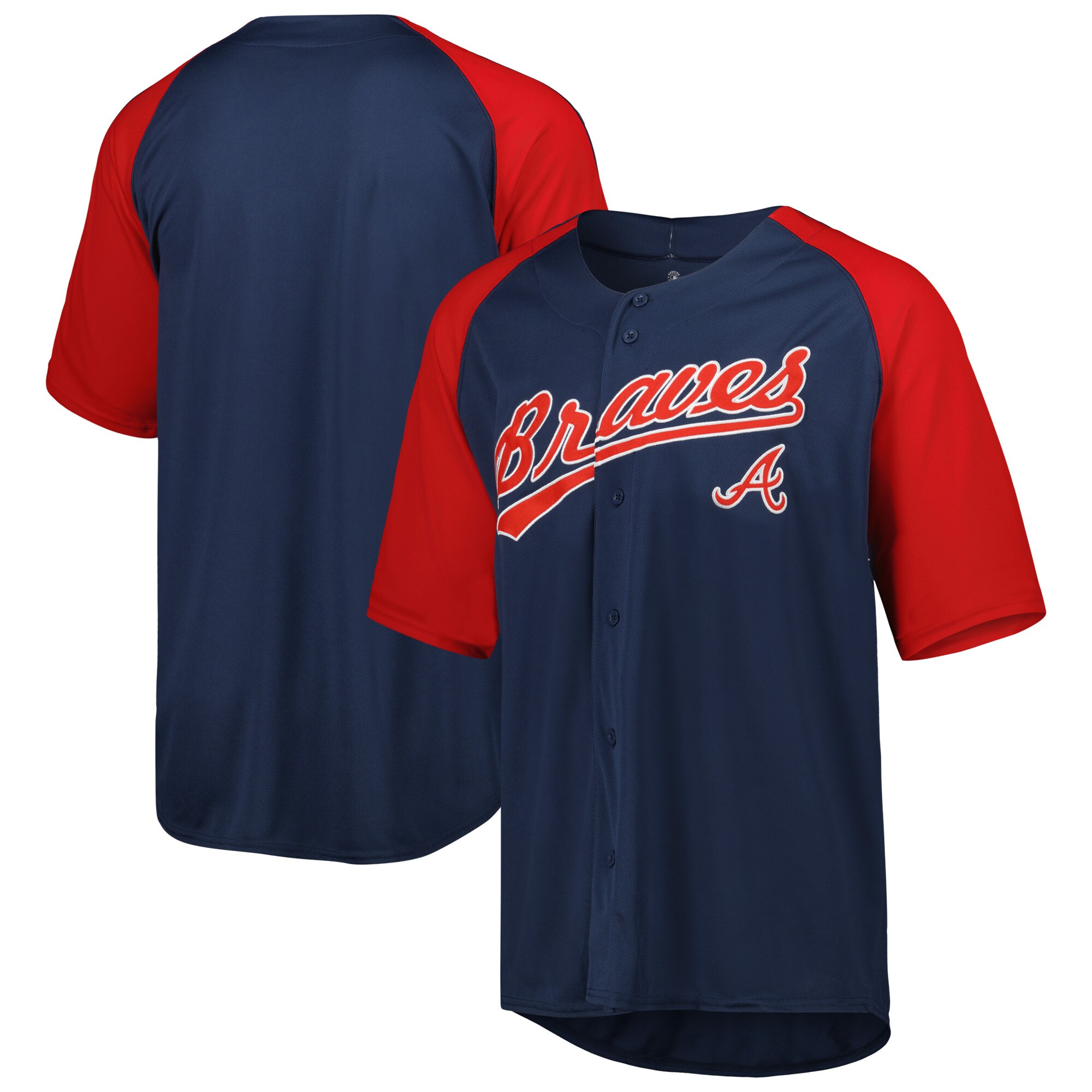 Men's Atlanta Braves Stitches Navy Button-Down Raglan Fashion Baseball Jersey - JS132