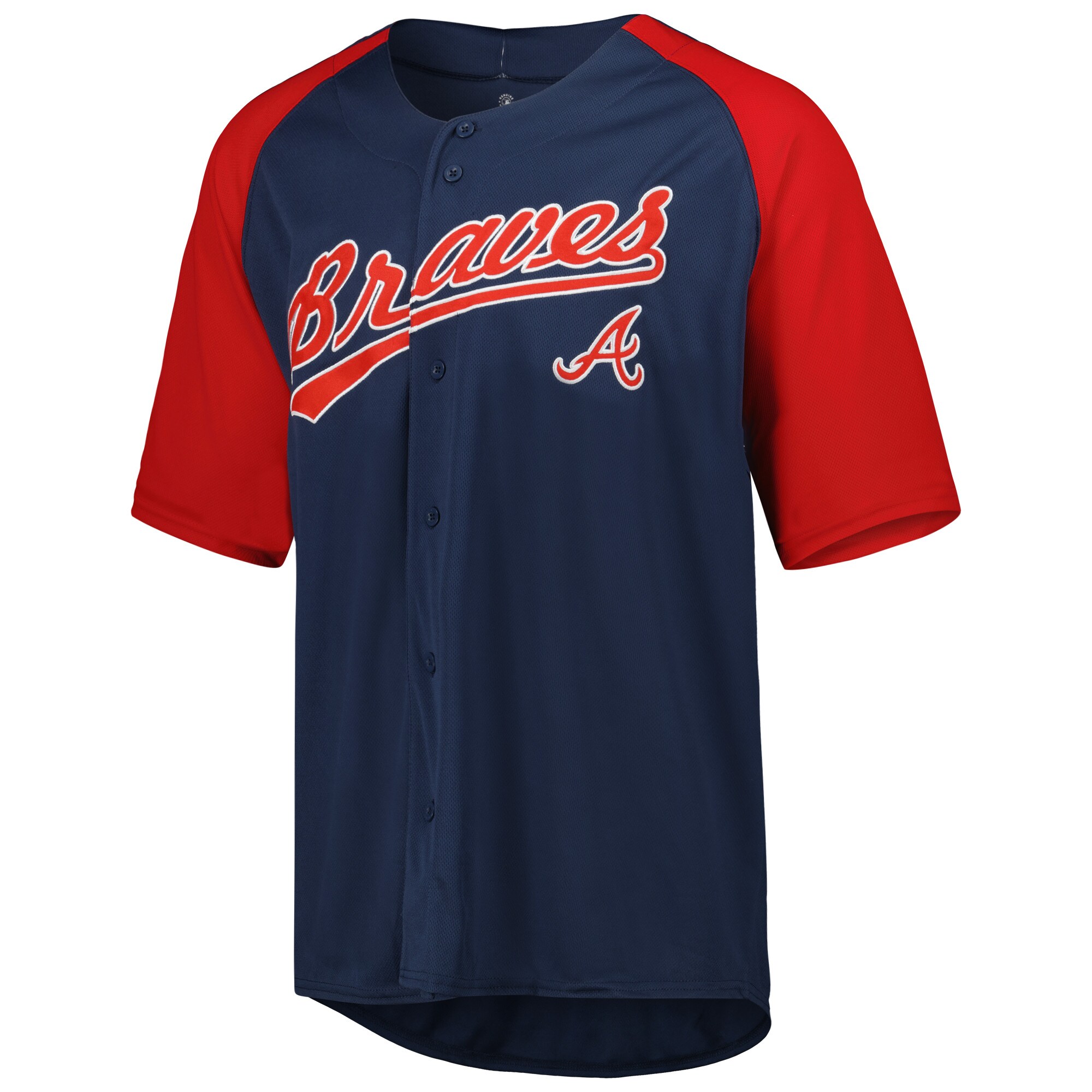 Alternative view of Men's Atlanta Braves Stitches Navy Button-Down Raglan Fashion Baseball Jersey - JS132