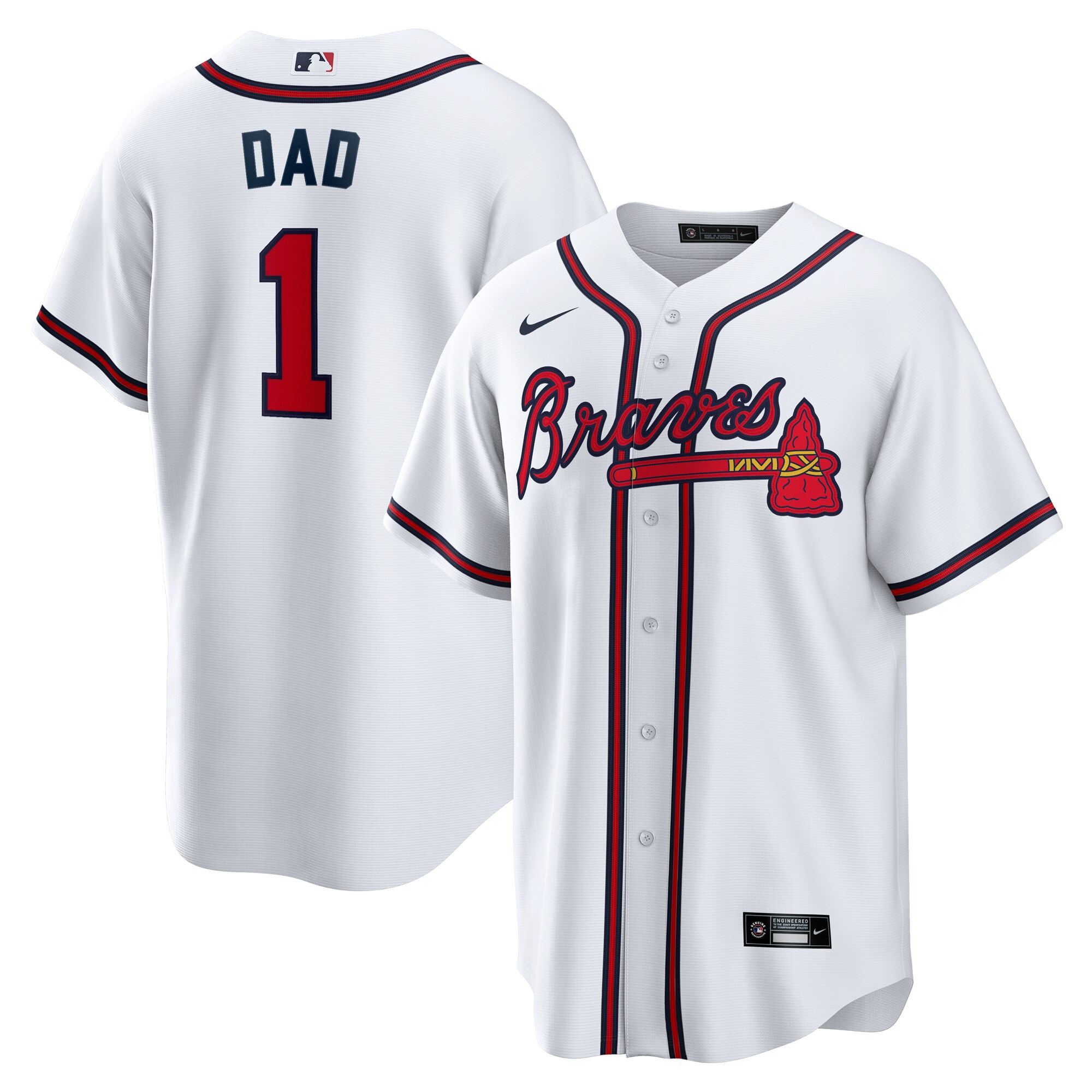 Men's Atlanta Braves White #1 Dad Home Baseball Jersey - JS268