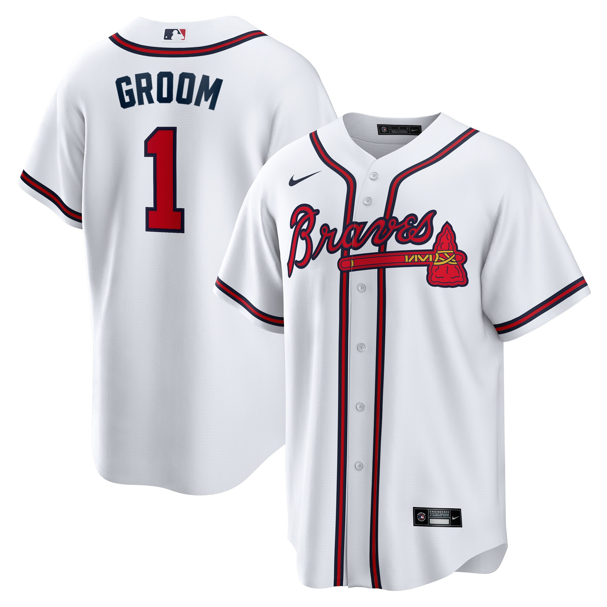 Men's Atlanta Braves White #1 Groom Home Baseball Jersey - JS750