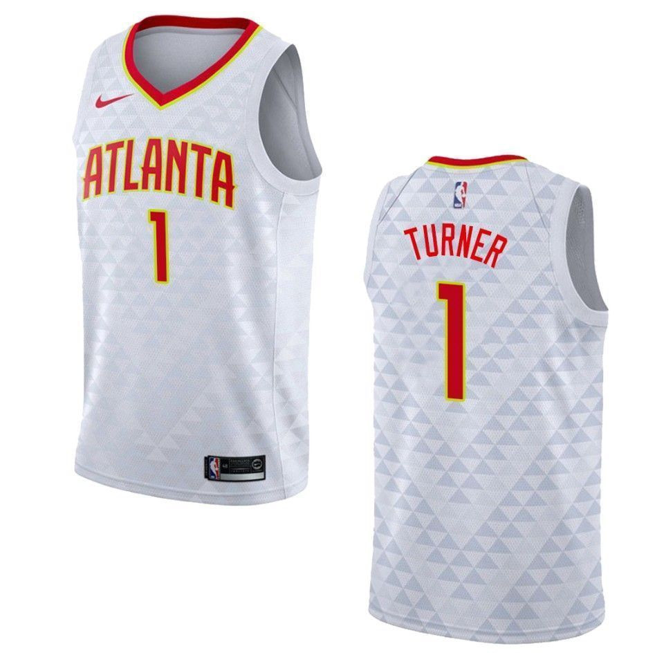 Men's Atlanta Hawks 1 Evan Turner Association Swingman Basketball Jersey - White - JS828 