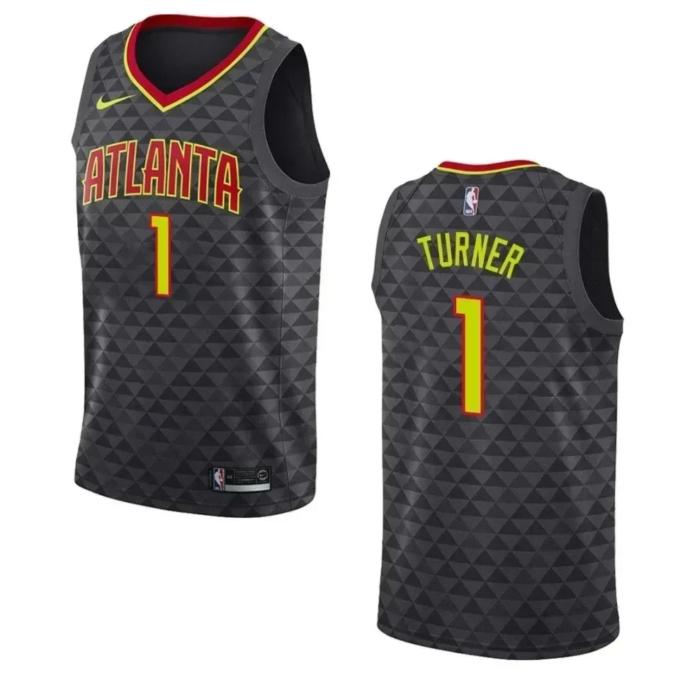 Men's Atlanta Hawks 1 Evan Turner Icon Swingman Basketball Jersey - Black - JS704 