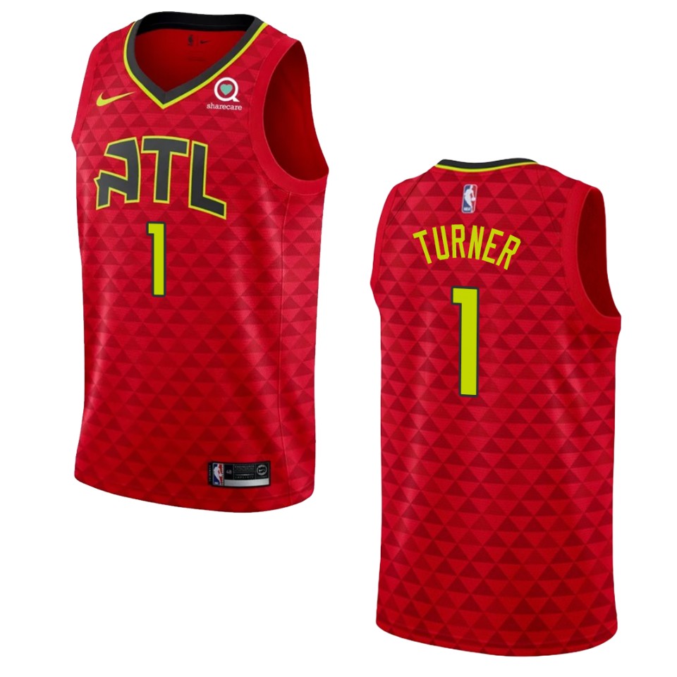 Men's Atlanta Hawks #1 Evan Turner Statement Swingman Basketball Jersey - Red