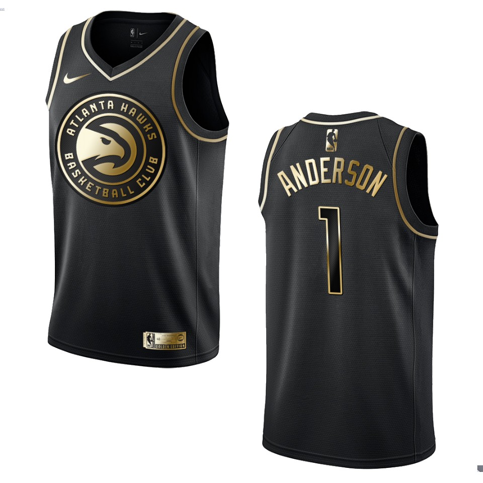 Men’s Atlanta Hawks #1 Justin Anderson Golden Edition Basketball Jersey – Black