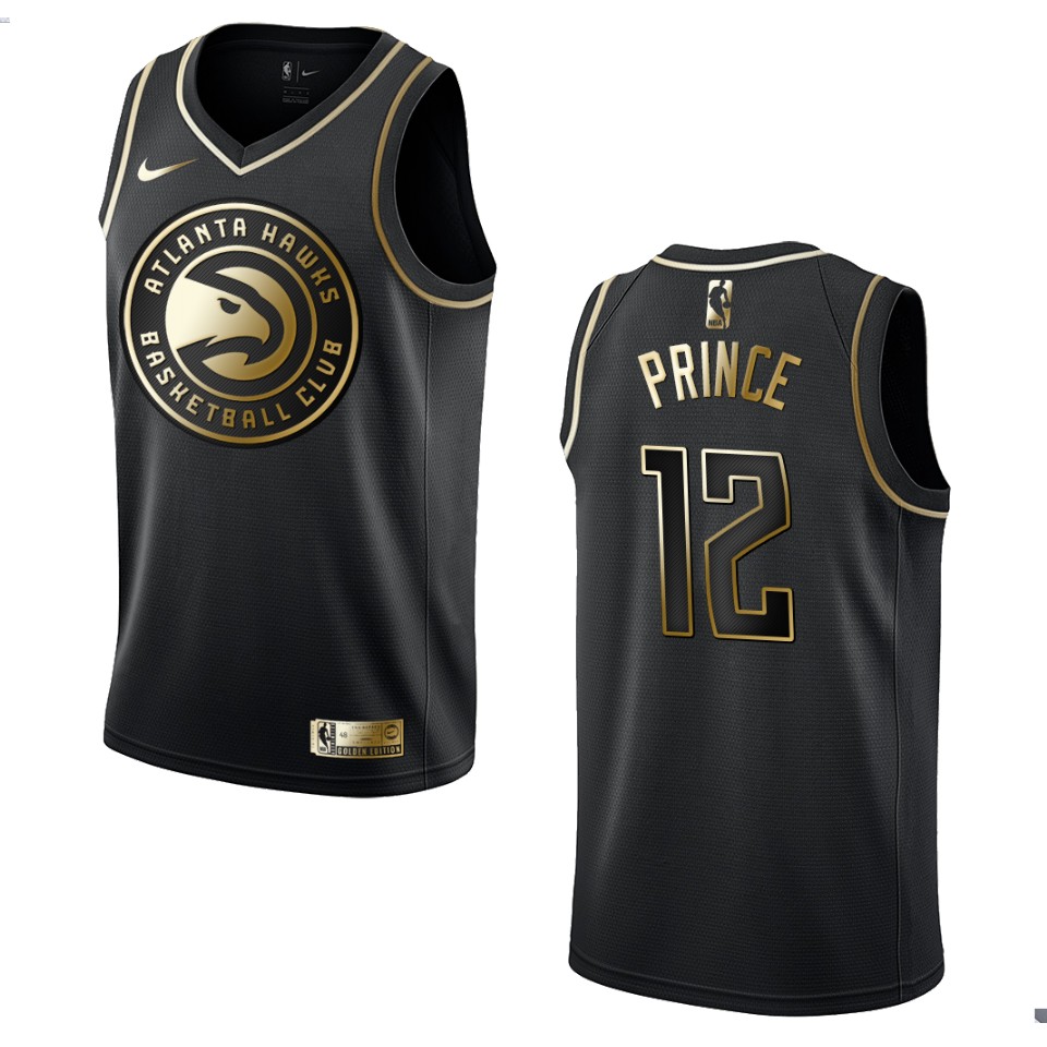 Men’s Atlanta Hawks #12 Taurean Prince Golden Edition Basketball Jersey – Black