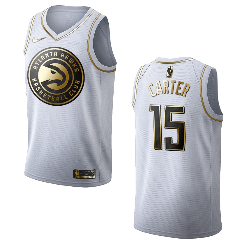 Men’s Atlanta Hawks #15 Vince Carter Golden Edition Basketball Jersey – White