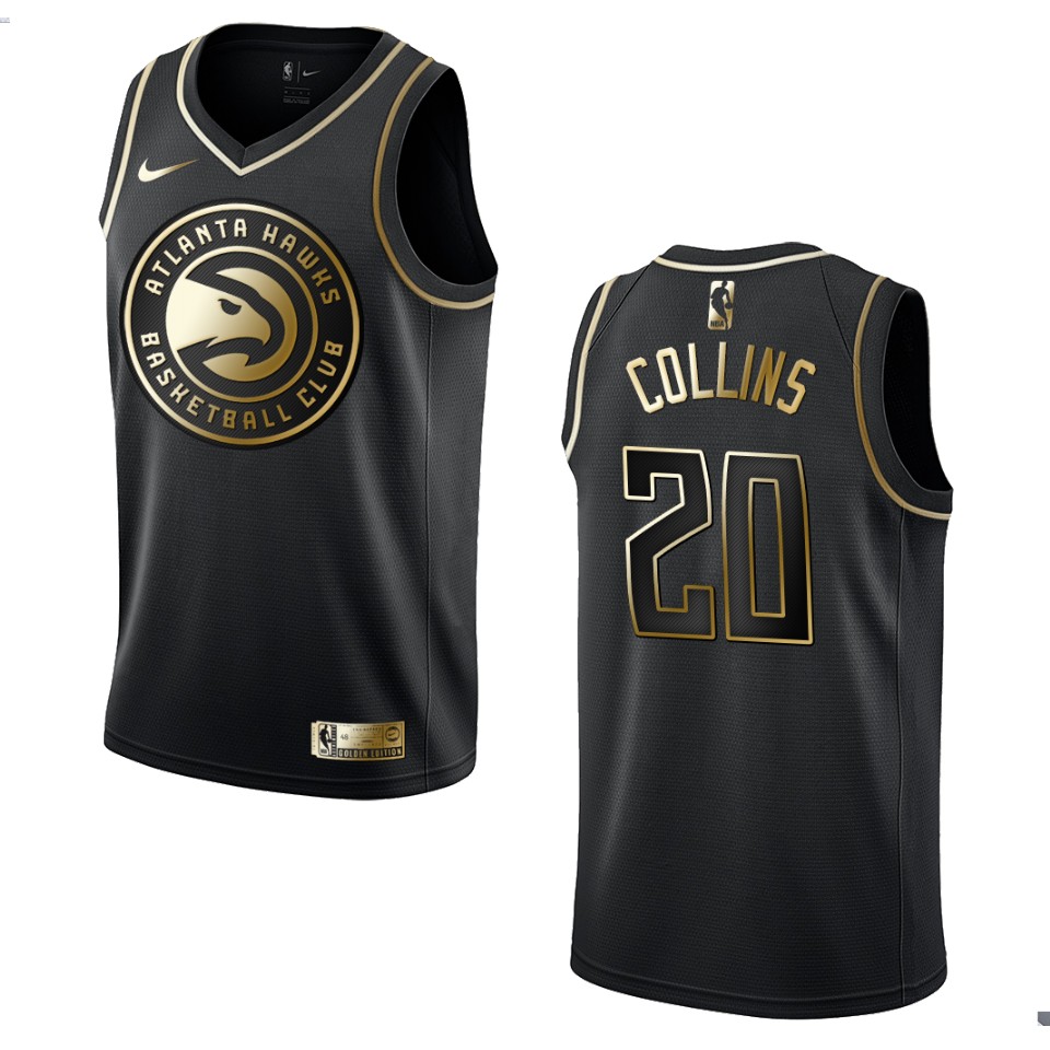 Men’s Atlanta Hawks #20 John Collins Golden Edition Basketball Jersey – Black