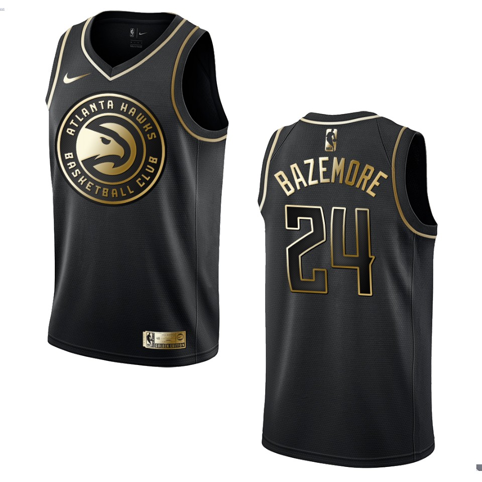 Men’s Atlanta Hawks #24 Kent Bazemore Golden Edition Basketball Jersey – Black
