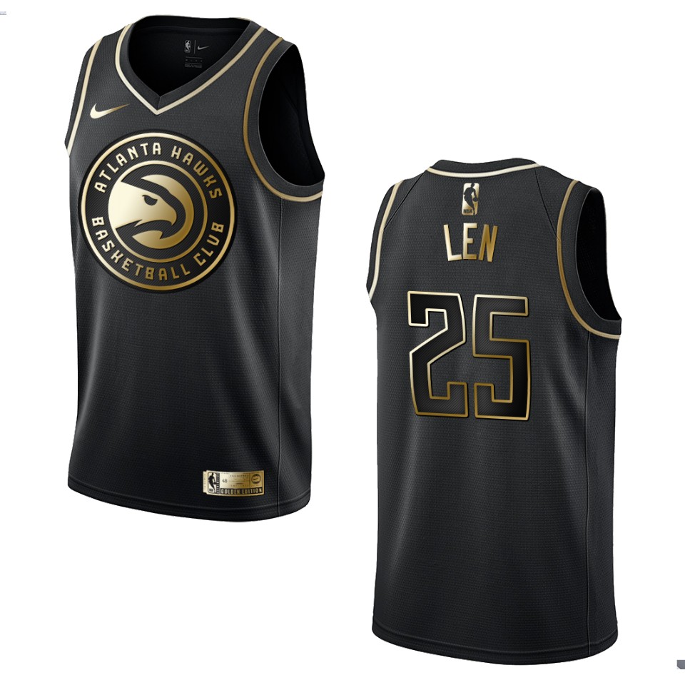 Men’s Atlanta Hawks #25 Alex Len Golden Edition Basketball Jersey – Black