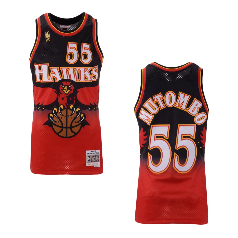 Men's Atlanta Hawks #55 Dikembe Mutombo Hardwood Classic Swingman Basketball Jersey - Red