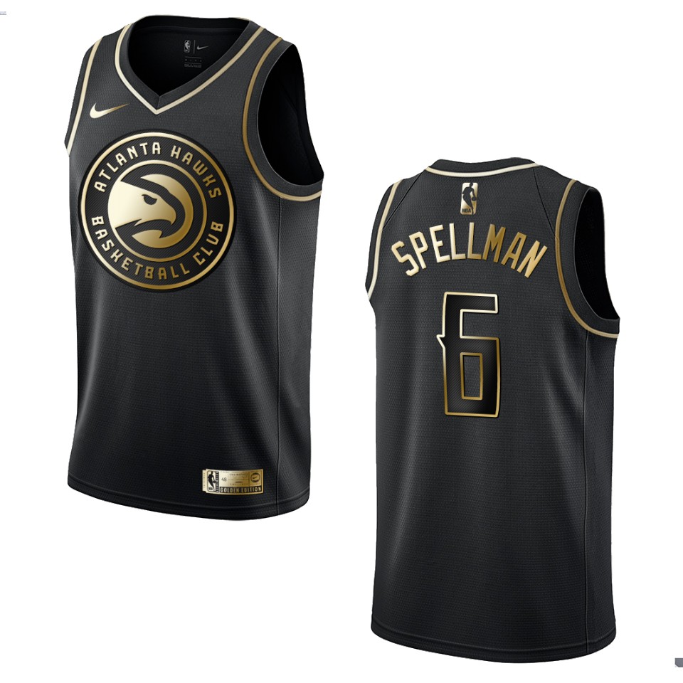 Men’s Atlanta Hawks #6 Omari Spellman Golden Edition Basketball Jersey – Black