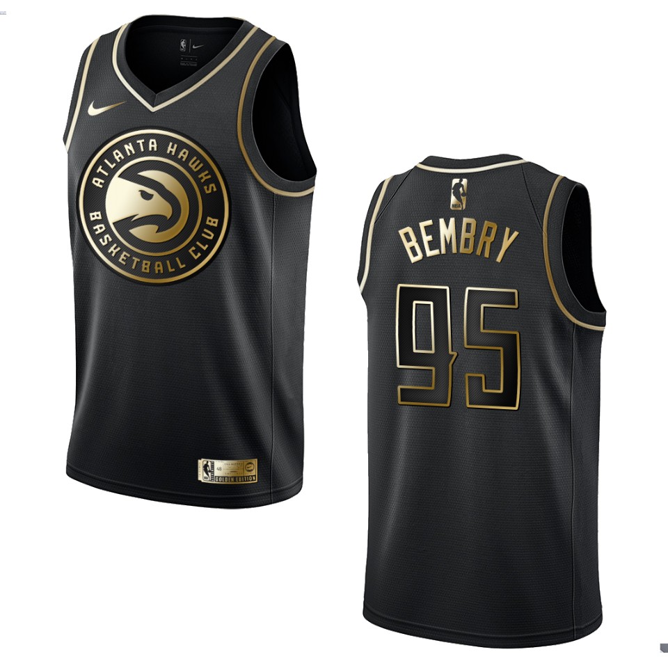 Men’s Atlanta Hawks #95 Deandre’ Bembry Golden Edition Basketball Jersey – Black