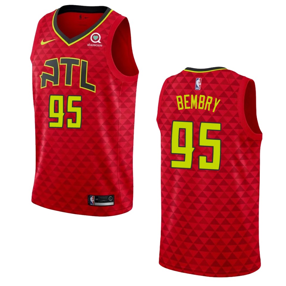Men's Atlanta Hawks #95 Deandre' Bembry Statement Swingman Basketball Jersey - Red