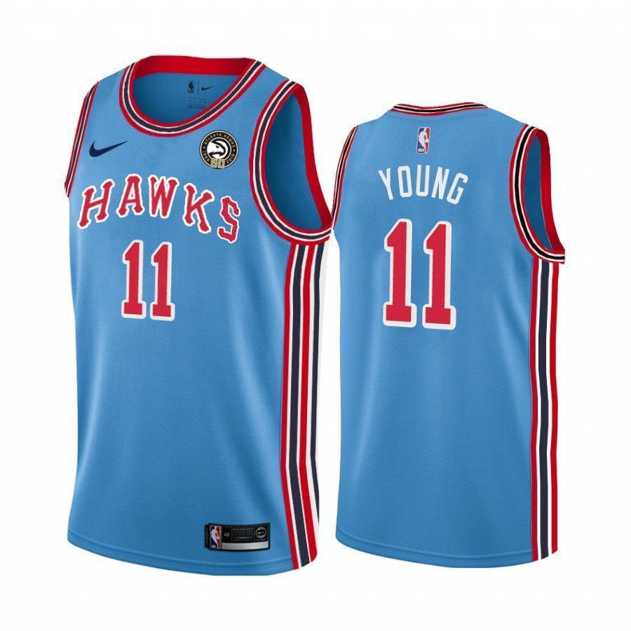Men's Atlanta Hawks Trae Young Blue 50th Anniversary Classic Basketball Jersey - JS474 