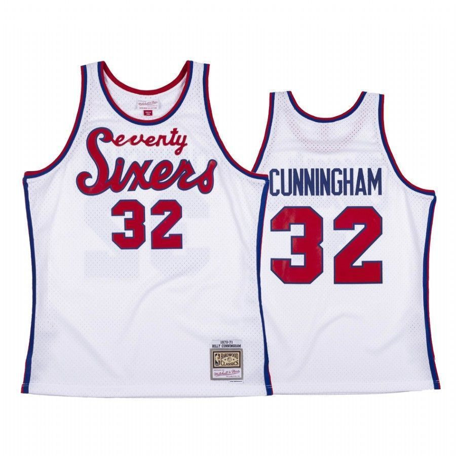 Men's Billy Cunningham 32 Philadelphia 76ers White Hardwood Classics Basketball Jersey - JS989 