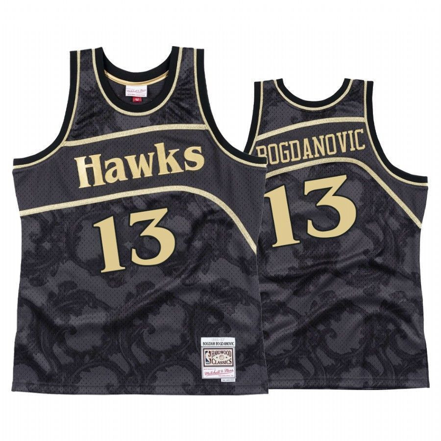 Men's Bogdan Bogdanovic 13 Atlanta Hawks Black Toile Basketball Jersey - JS156 